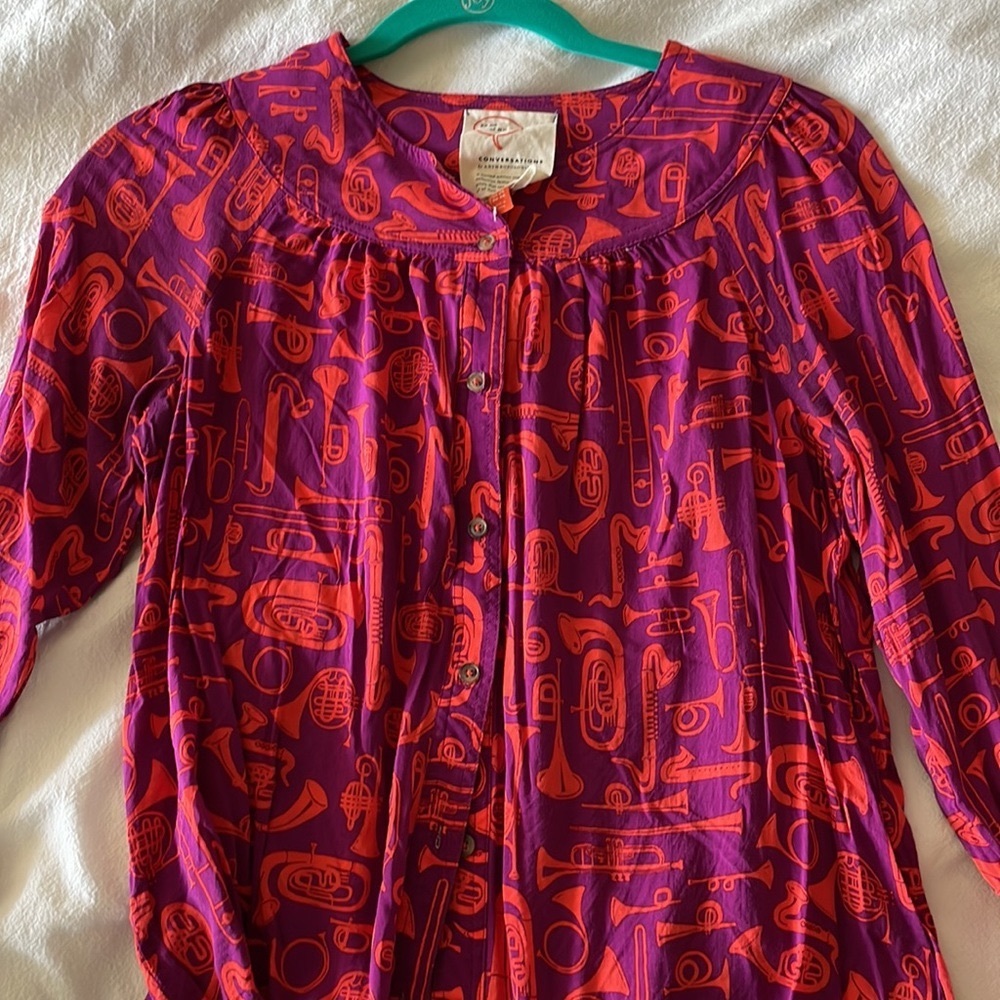 Anthropologie magenta and orange print shirt
